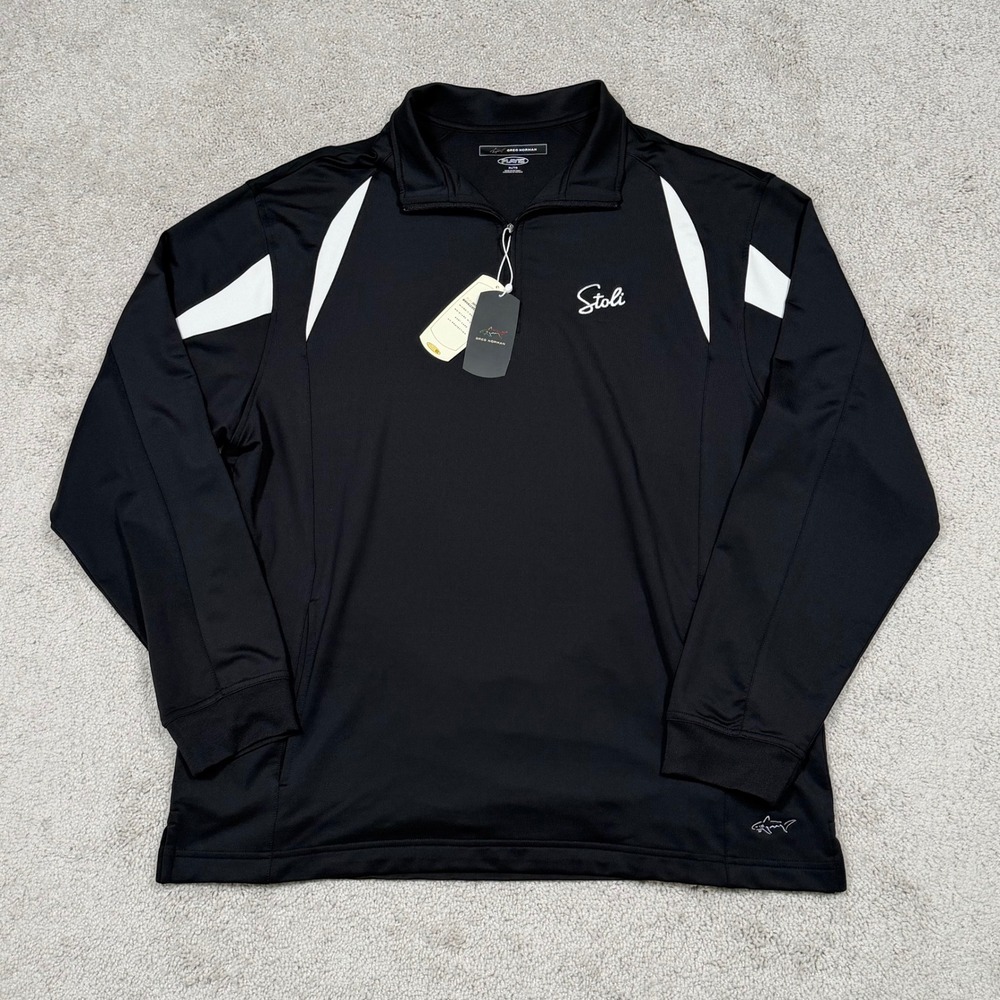 Greg Norman Play Dry Mens XL 1/4 Zip Golf Pullover Black Stoli Vodka Logo NWT
